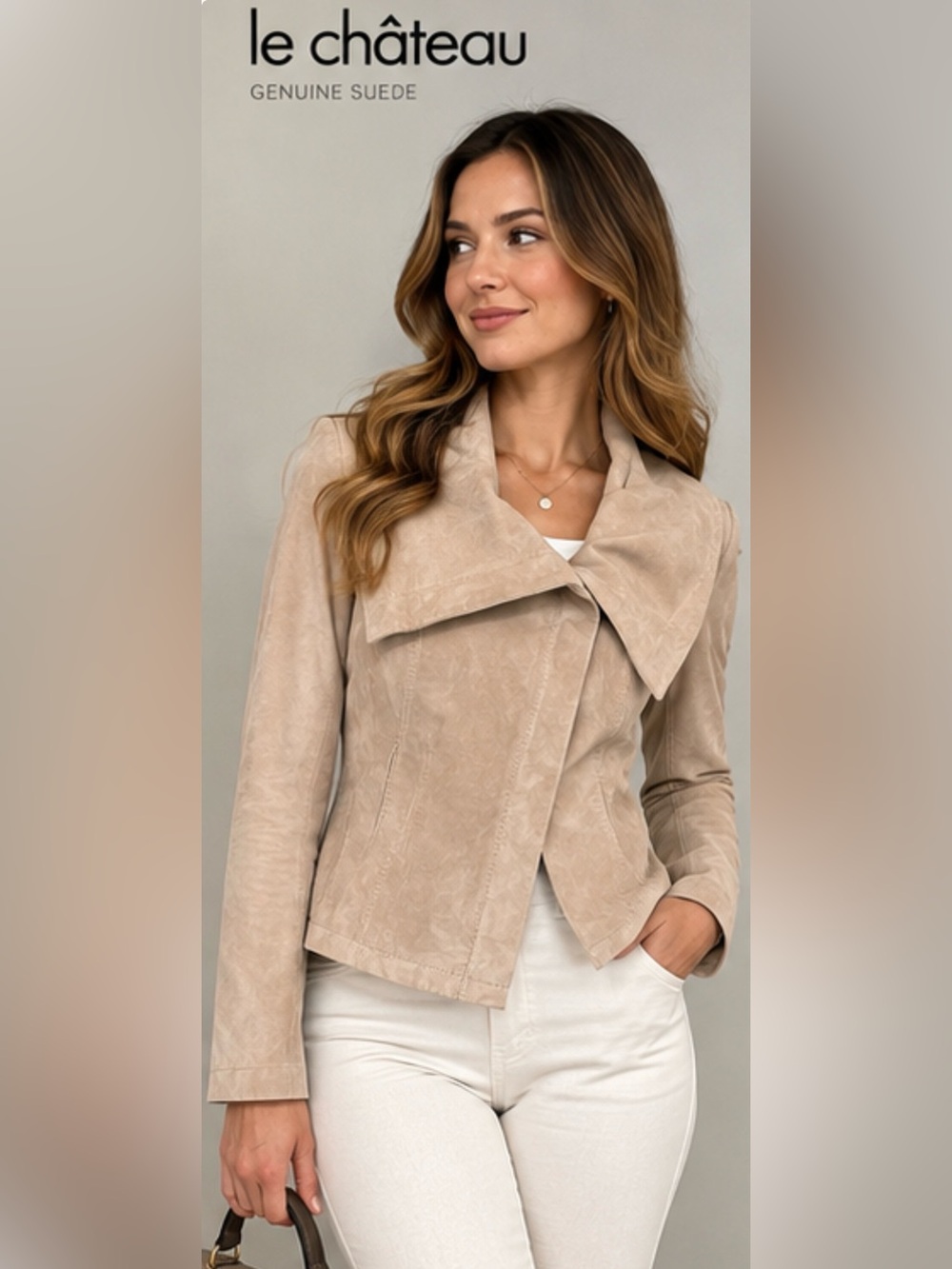 Le Château Women’s Genuine Suede Jacket – Beige/Cream – Size XS